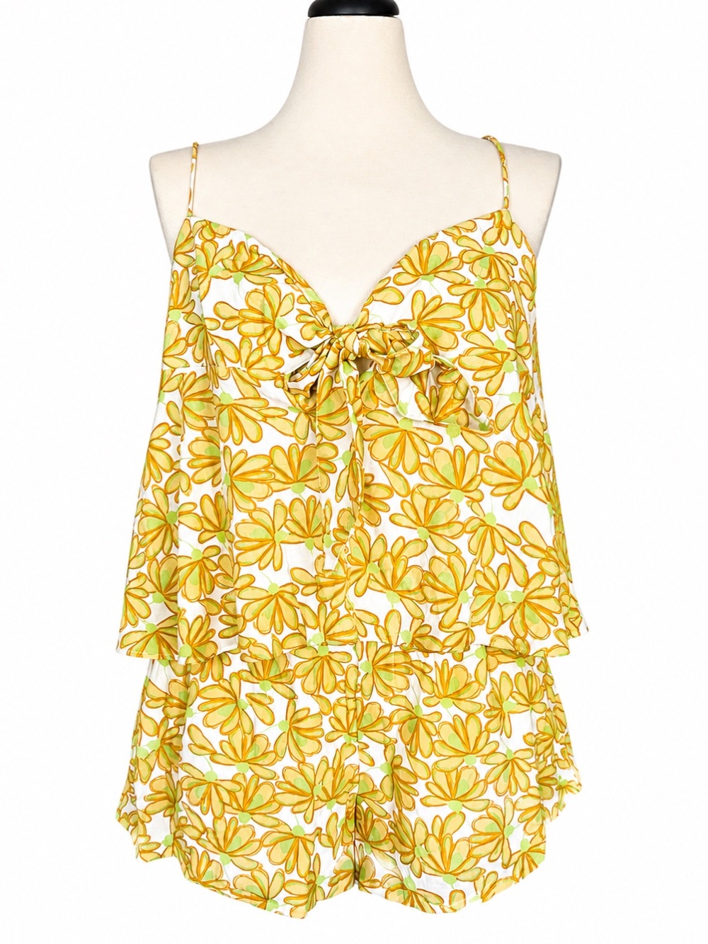 NWT Zara Daisy Floral Tie Front Cami Boho Top Size XL Yellow Green - Picture 5 of 6